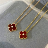 【Best quality】 VCA 18K gold rhodochrosite four-leaf clover women's necklace