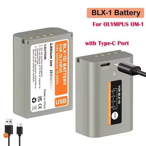 BLX 1 BLX-1 Battery with Type C USB Fast Charging Port for Olympus OM1 MARK II OM-1 OM System 2600mA