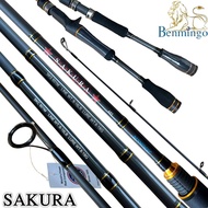 คัน Benmingo Sakura คันตีเหยื่อปลอม 1 ท่อน สปินนิ่ง ขนาด 6 ฟุต สีดำทอง เวท 8-16lb  ไกด์ Fuji / รีซีท Fuji ด้ามยาง น้ำหนักคันเบ็ด 170 กรัม (g.)