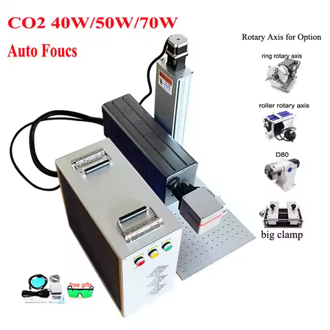 Autofocus Co2 Laser Wood Marking Machine 40W 50W 70W D69/D80 Rotary Axis for Option Marking on Non-m