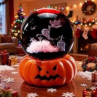 3D Ghost Crystal Ball with LED Resin Stand 60mm Glass Ball Decor with Switch Light Base Office Desk
