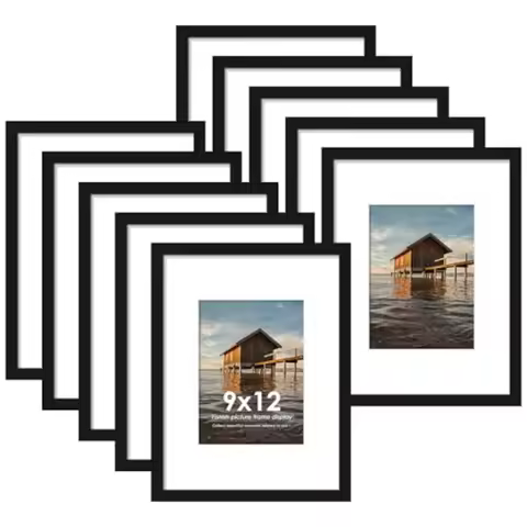 Picture Frame Sef of 10 Display Pictures 6x8 with Mat or 9 x 12 Without Mat Photo Frame Collage for 