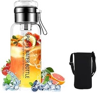 Glass Bottle - 1 Litre / 750 ml / 1.5 Litre - Water Bottle with Straw and Lid, Glass Drinking Bottle