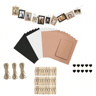 1 ชุด/30 กรอบรูปกระดาษ, กรอบรูปกระดาษคราฟท์ 3.7 * 3.5 นิ้ว, พวงมาลัยรูปภาพ, กรอบรูปวาด ด้วยคลิปไม้ขน