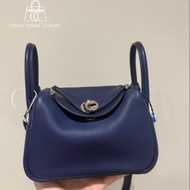 🌈Hermes💙Mini Lindy一代💙寶石藍色銀扣🌟98.5新🌈Swift皮🌟