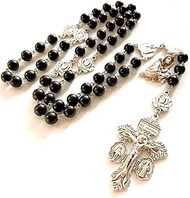 Handmade Black Ebony Beads Our Lady of Fatima Rosary Cross Necklace Pardon crucifix Catholic Gifts, 