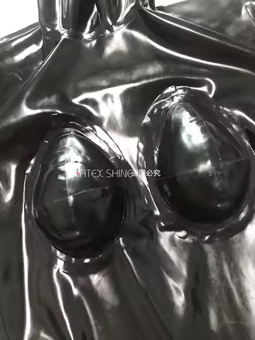 Face Entry Latex Full Body Catsuit Gloves Toes Socks Pocket for Silicone Breast