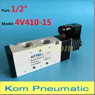 1/2'' BSP 2 Kedudukan 5 Port Injap Solenoid Udara 4V410-15 Injap Kawalan Pneumatik (4v41015) 24V dc 