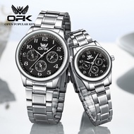 OPK Jam tangan pasangan Waterproof Quartz Movement Stainless Steel Business Fashion Luxurious Couple Watch 6012
