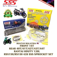 HONDA RS150/RSX150 SSS SPROCKET STEEL SET RANTAI HEAVY-DUTY120L 40T/41T/42T/43T/44T FRONT 15T BUATAN