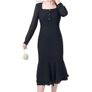 Casual Dress Button Retro Commute Spring/summer Blue Dress for Women L142ED209