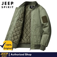 JEEP SPIRIT ผ้าฝ้ายบริสุทธิ์ Jaket Baseball ของผู้ชายแจ็คเก็ตปกตั้งซักท่องเที่ยวกลางแจ้งแจ็คเก็ตทรงห