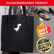 BROWSER DINO EMBROIDERY SULAM BLACK CANVAS TOTE BAG