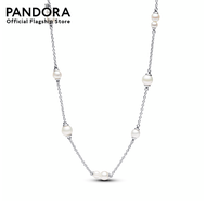 Pandora Silver Treated Freshwater Cultured Pearl Station Chain Necklace