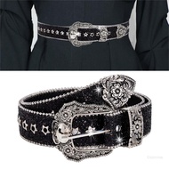 Crazy Grunge Waist Belts for Jeans Pants Carving Glitter Floral Buckle Belt Bandsman