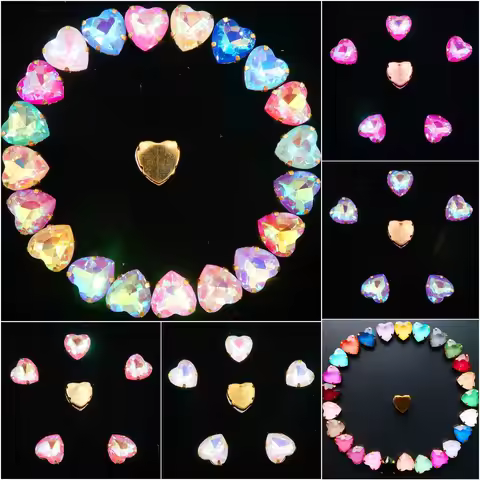 heart shape gold claw settings 20pcs/p 10mm jelly candy & AB glass Crystal Sew on rhinestone bead sh