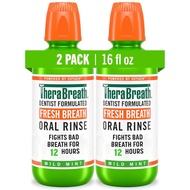 TheraBreath Fresh Breath Mouthwash, Mild Mint Flavor, Alcohol-Free, 16oz (2 Bottles) KQ1R