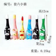Set of 6 colorful wooden cats