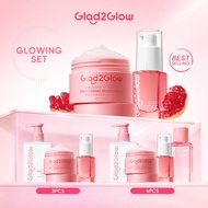 Glad2Glow Brightening Skincare Set 2/3/4/5PCS Pomegranate Niacinamide Moisturizer +Toner+ Serum+Clea