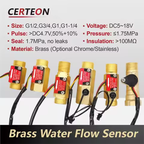 Brass Water Flow Sensor Hall Effect YF-B1 B2 B3 B4 B5 B6 B7 B8 B9 B10 DN32-T HVAC Water Heater Liqui
