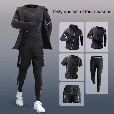 3-7Pcs Men's Ice Fiber Quick-Dry Running Fitness Full Set/Suit Tracksuit For Marathon, Training Cycl