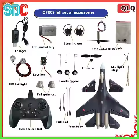 Qf009 DIY RC Plane Parts Four Channel Remote Control Su35 Aircraft Airbody Servo LED Light Propeller