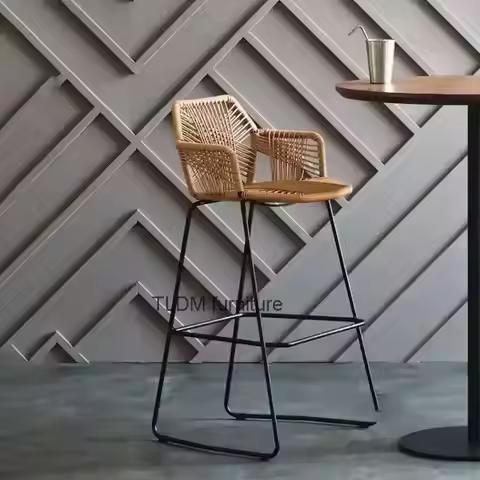 Bar Furniture Restaurant Cafe Leisure Bar Stool Nordic PP Rattan Bar Chair Household Outdoor Courtya