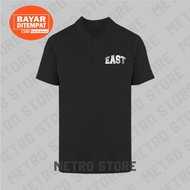 East Polo Shirt Logo Text Premium Silver Print | Polo Shirt Short Sleeve Collar Young Men Cool Latest Unisex Distro.....