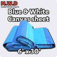 Blue White Canvas Sheet Tarpaulin 6 Feet x 30 Feet/ 6 Kaki x 30 Kaki / Kanvas Biru Putih