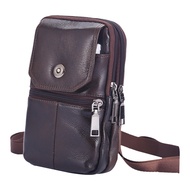 Men's Messenger Bag Cowhide Leather Bag Mobile Phone Pouch Pocket Wallet  Male Small Travel Waist Bag Multi-Pockets Chest Bag