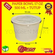 Paper bowl polos 17 oz 500 ml + lid / tutup microwave tahan panas