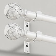 2 Pack White Curtain Rods, 1'' Decorative Adjustable Farmhouse Boho Curtain Rod for Windows 28 to 48
