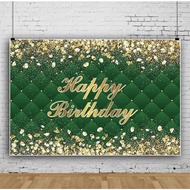 5x3ft Happy Birthday Backdrop Banner for Photoshoot Portrait Gold Diamonds Green Photography Backgro