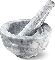 Mortar and Pestle Set - Small Grinding Bowl Container for Guacamole, Spices, Salsa, Pesto, Herbs - Best Mortar and Pestle Spice and Pills Crusher Set, Holds Up to 3oz - 4.5x2 Inch, Marble Gray Sagler