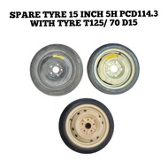Spare Tyre 15 Inch Inci 5H PCD114.3 ( T125/70 D15 ) For Toyota Noah Voxy Honda Stream Stepwagon RD3 