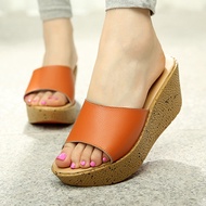 Rtg5รองเท้าสตรีหนังแท้โบฮีเมียนสำหรับผู้หญิง,รองเท้าแพลตฟอร์มมีส้นลำลองลำลองรองเท้าแตะชายหาดฤดูร้อน