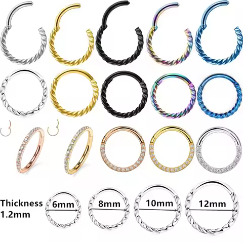 1PCS Stainless Steel Cartilage Hoop Earring Helix Jewelry Nose Hoop Clicker Septum Piercing Tragus H