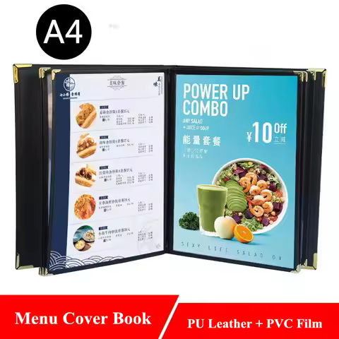2 Pieces A4 PU Leather 6 Pages 12 Views Restaurant Drink Bar Kitchen Cafe Menu Covers 8.5 x 11 Inch 