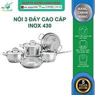 Bộ nồi inox FIVESTAR 5 chiếc 3 đáy bếp từ nắp inox ( 1 quánh 18cm x 1 N20cm , 1bộ nồi xửng 24cm, 1 c