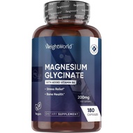 WeightWorld Magnesium Glycinate Capsules 200mg - 180 Capsules (3 Months) with Vitamin B6 - Bioavaila