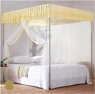 4 Corners Princess Bed Curtain Canopy Canopies Stainless Steel Canopy Bed Frame Post Single Door Elegant Mosquito Net Curtain for All Kinds of Beds,Yellow,Full