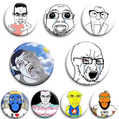50mm Wojak Soyjak Meme Anime Cartoon Enamel Pins Creative Funny Memes Badge Round Brooch Bag Coat Ac