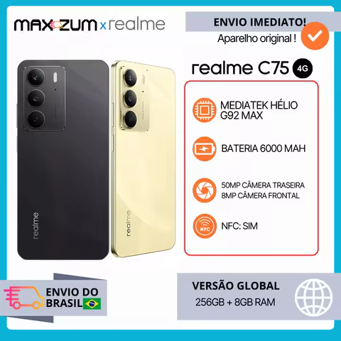 Realme C75 4G 256GB Storage + 8GB RAM MediaTek Helio G92 Max Battery 6000mAh Global Version