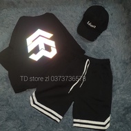 Reflective 2V-line mix T pants Set