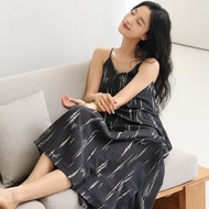 純棉帶胸墊睡裙 女士夏季碎花吊帶居家休閒少女長裙 全棉性感風睡裙（平行進口）（快遞送貨上門）