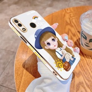 For Huawei Nova 5i 3i 3 4 3E 4E Cute Cartoon Pretty Girl Square Cover Casing Luxury Plating Soft TPU Phone Case