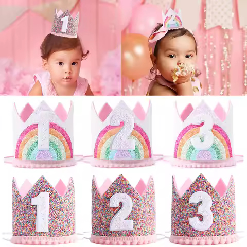Felt Rainbow Crown Birthday Party Crowns 1st 2nd 3rd Happy Birthday Party Decor Kids Baby Shower Gir
