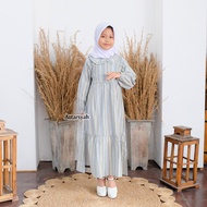 Orizano Dress Muslimah Anak El-Rumi - Baju Gamis Muslimah Anak Perempuan Motif Garis Salur Usia 1-14