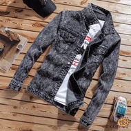✦Ready Stock✦ print denim coat jaket jeans lelaki Autumn and winter new men's denim jacket Korean tr