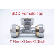 PEX Tee T SDD Fitting Inner Thread L 16mm x 16mm x 1/2 inch Brass Hot Water Pipe Socket Female Socke
